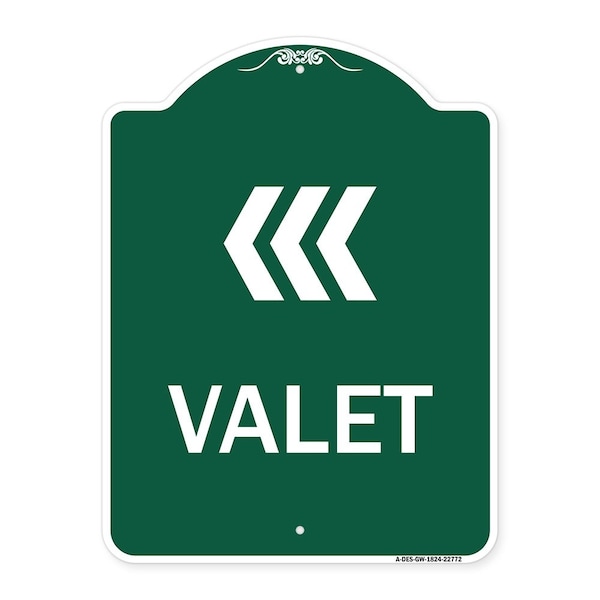 Signmission Designer Series Sign-Valet Left Arrow, Green & White Aluminum Sign, 18" x 24", GW-1824-22772 A-DES-GW-1824-22772 - main